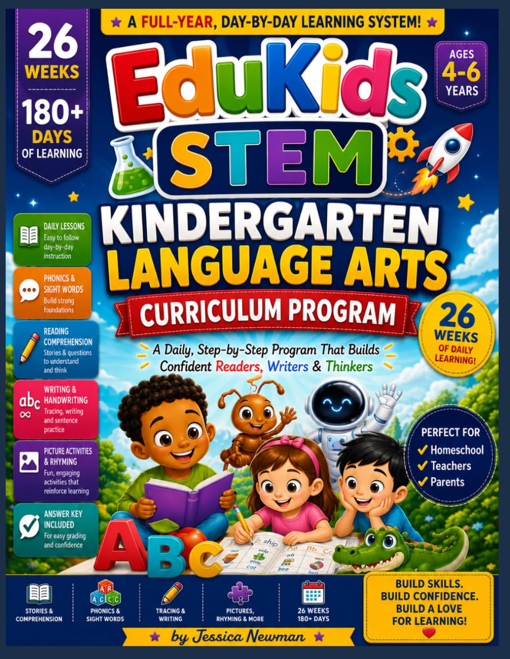 EduKids STEM Kindergarten Language Arts Curriculum Program: A Full-Year, Day-by-Day Learning System | 400+ Pages | 26 Weeks | 180+ Days of Learning (EduKids STEM Curriculum Program)