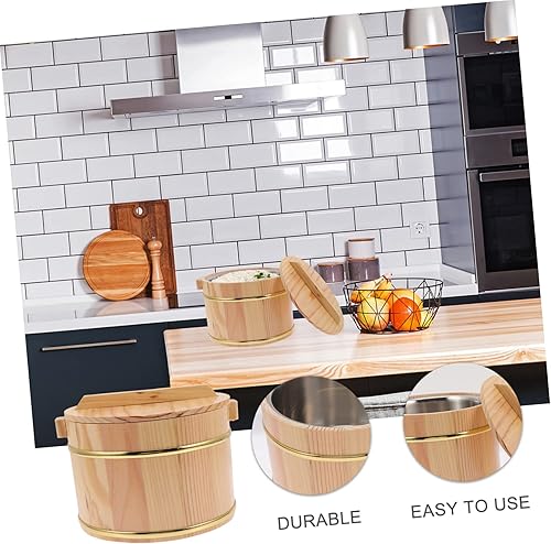 Miniatura 5 de UPKOCH 1 juego de barril de arroz barril de arroz al vapor cubo de arroz al vapor de sushi recipiente con tapa Dim Sum Cubo de madera de acero