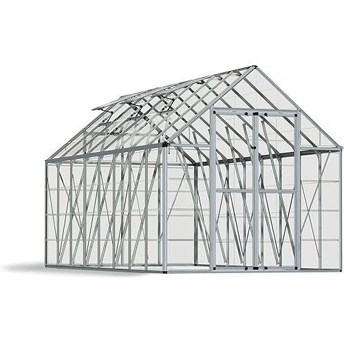 Palram - Canopia Snap & Grow 8 Ft. x 16 Ft. Greenhouse Kit Hobby DIY Walk In Green House Heavy Duty Polycarbonate, Aluminium Frame, with Lockable Door and Vent for Outdoors, Garden, Backyard In Silver