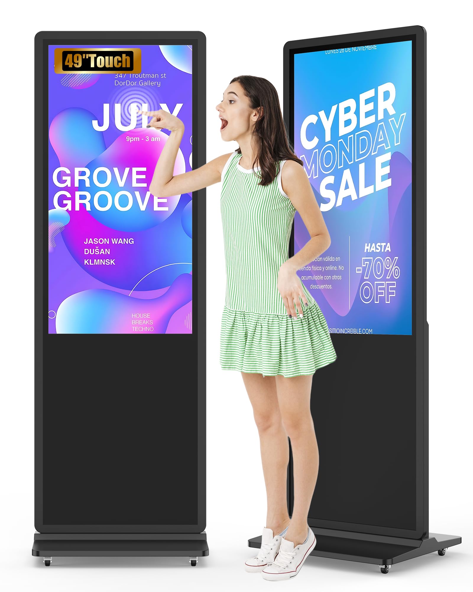 49-inch Indoor Floor Standing Digital Signage Display, 2K Touchscreen FHD LCD Screen Android OS Kiosk Stand with 2 Speakers, Auto Media Display Advertising Player Supports Remote Control