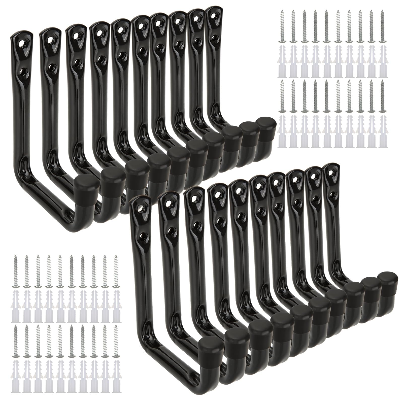 WOPPLXY 20 ganchos para colgar, gancho pared en color negro, colgador pared de acero para colgar herramientas, bicicletas, escaleras y material deportivo