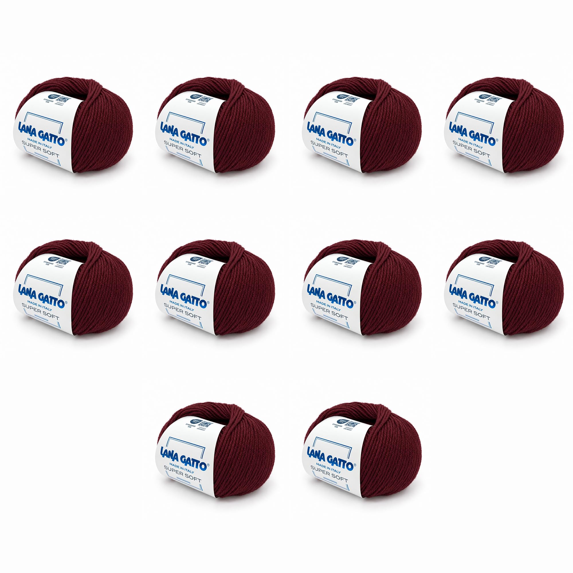 Lana Gatto Super Soft 100% Extrafine Merino Wool Yarn, 10 x 50 g Balls (500 g, 1250 m), DK Double Knitting Wool for Knitting and Crochet, Burgundy, Made in Italy — image 1