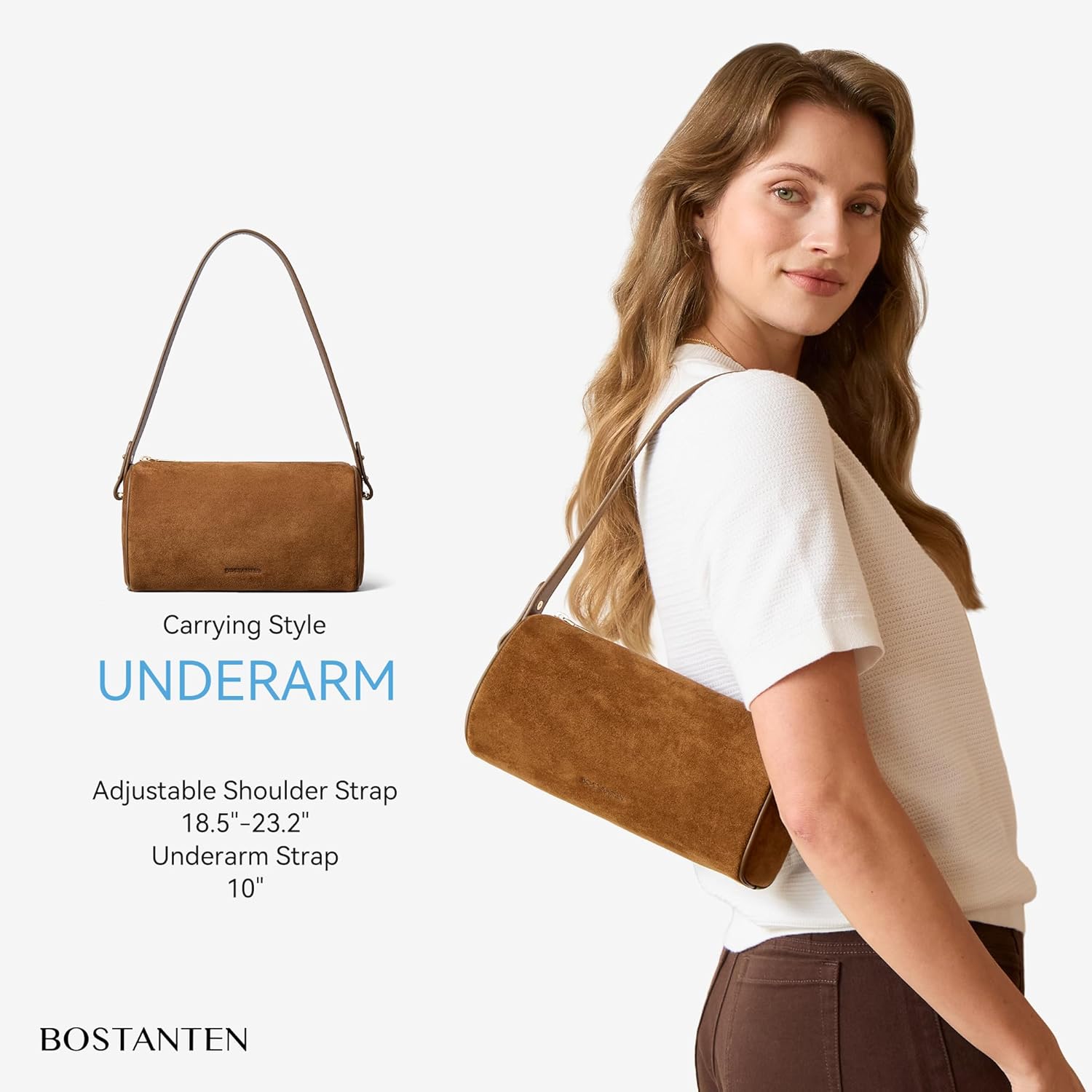 BOSTANTEN Crossbody Purses for Women Suede Leather Shoulder Purse Handbags Vintage Barrel Bag with 2 Adjustable Strap - Image 4