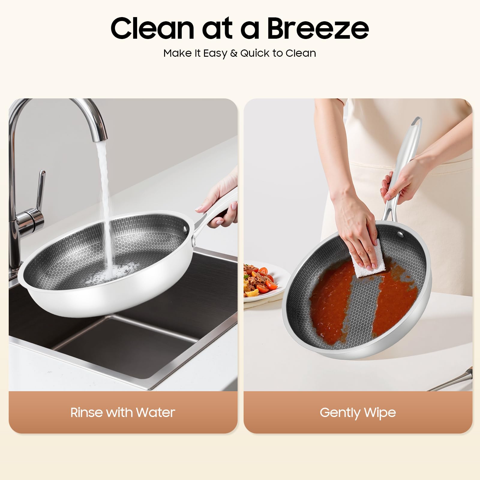 Sartén de acero inoxidable de 28 cm con estructura de panal de abeja, revestimiento antiadherente resistente a los arañazos para inducción, placa de inducción con tapa, sartén híbrida, revestimiento