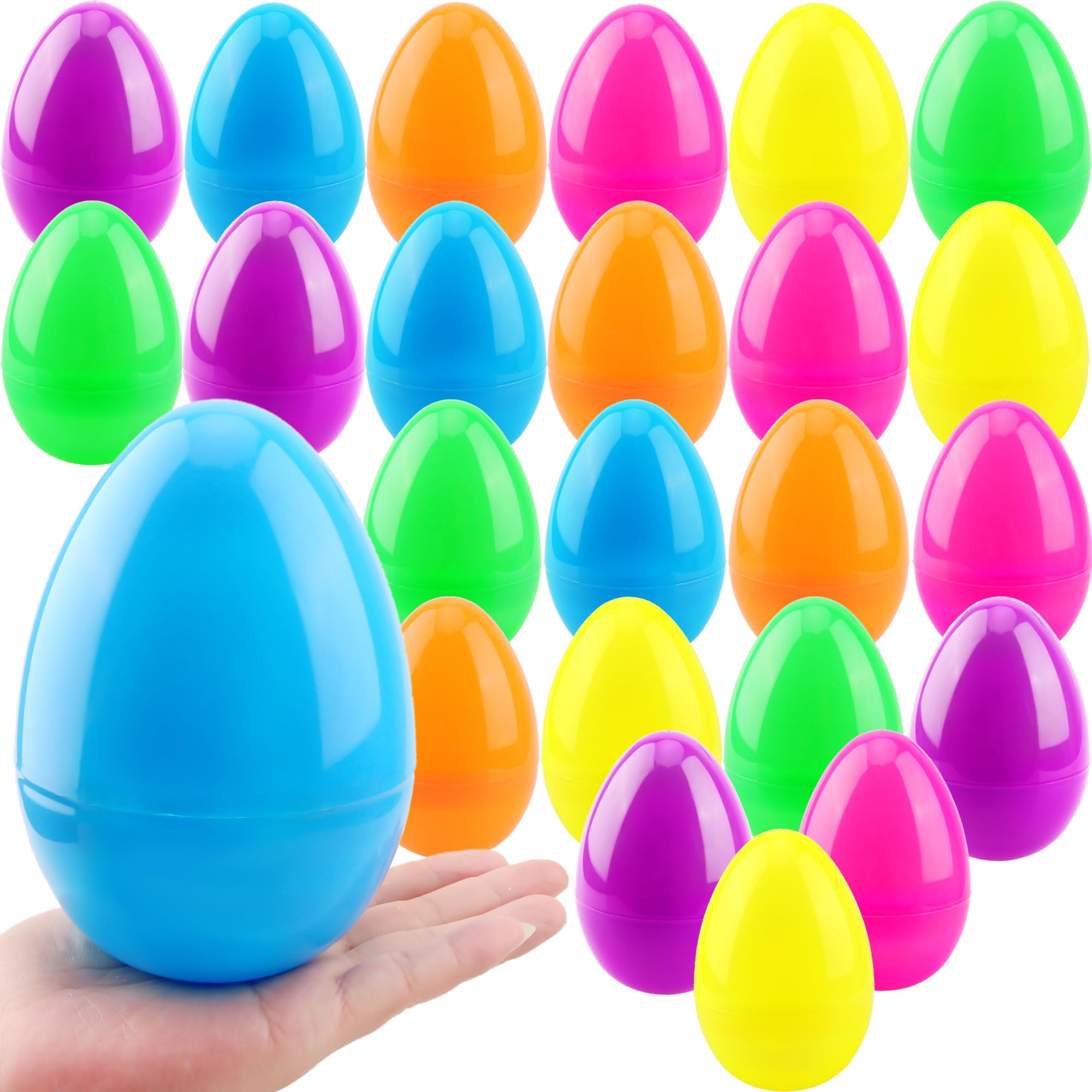 24 Pcs 6 Inch Large Easter Eggs Jumbo Plastic Fillable Easter Eggs Large Bright Easter Eggs for Basket Fillers Egg Hunt Easter Themed Party Supplies Decoration, 6 Colors