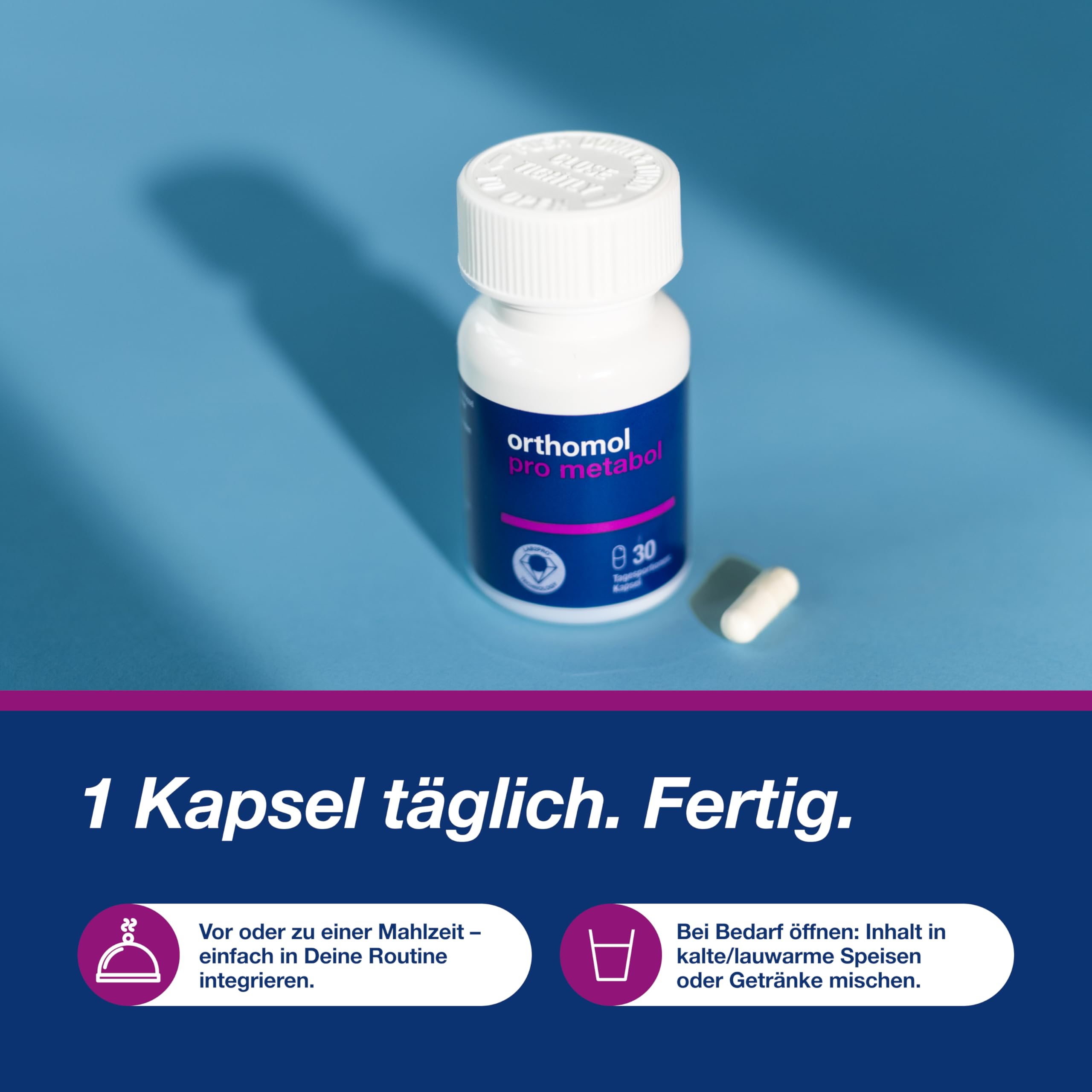 Orthomol Pro metabol: Nahrungsergänzung mit 10 ausgewählten Darmsymbionten + Zink zur Unterstützung des Darms, u. a. im Rahmen des Gewichtsmanagements, 30 Kapseln
