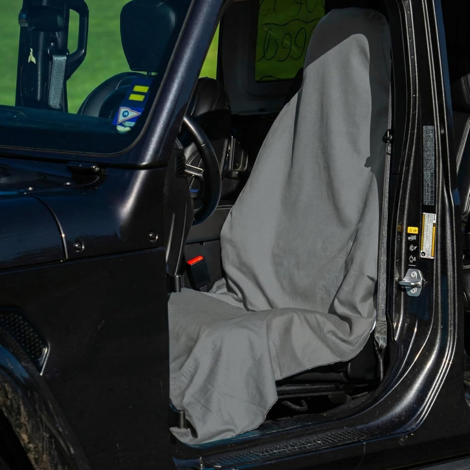 2 Pack Car Seat Towel Covers, Sweat Protector for Front Seats, Premium Thickened Microfiber with Elastic Strap, Breathable & Quick Dry, Machine Washable Cover for Gym Running Beach Universal Fit Grey