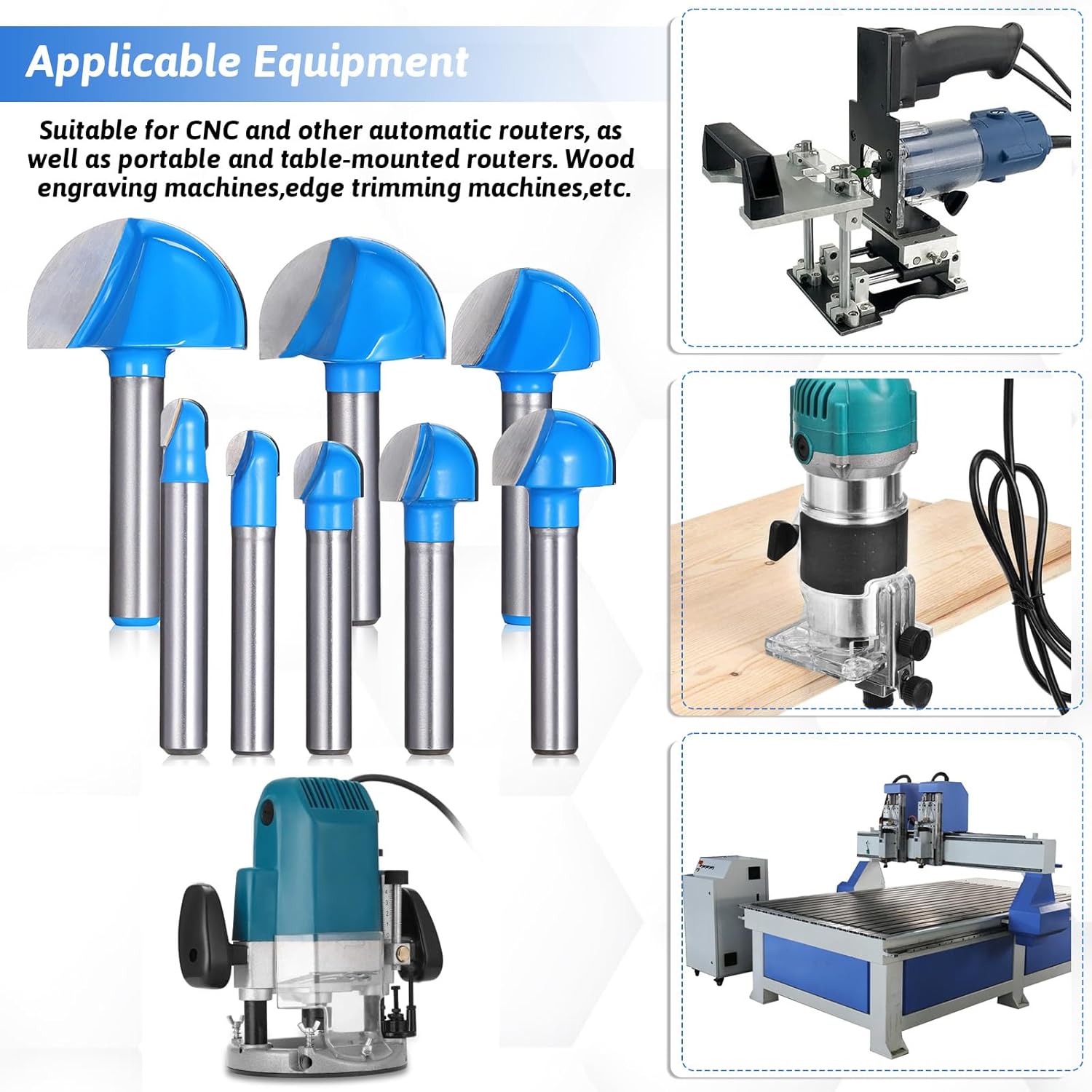 8 Pcs Cove Box Router Bit Set 1/4 Inch Shank, Solid Carbide Double Flute Core Box Round Nose Router Bit Set- 1/4" 5/16" 3/8" 1/2" 5/8" 3/4" 7/8" 1" Cutting Diameter, for Half Round Groove, Woodworking