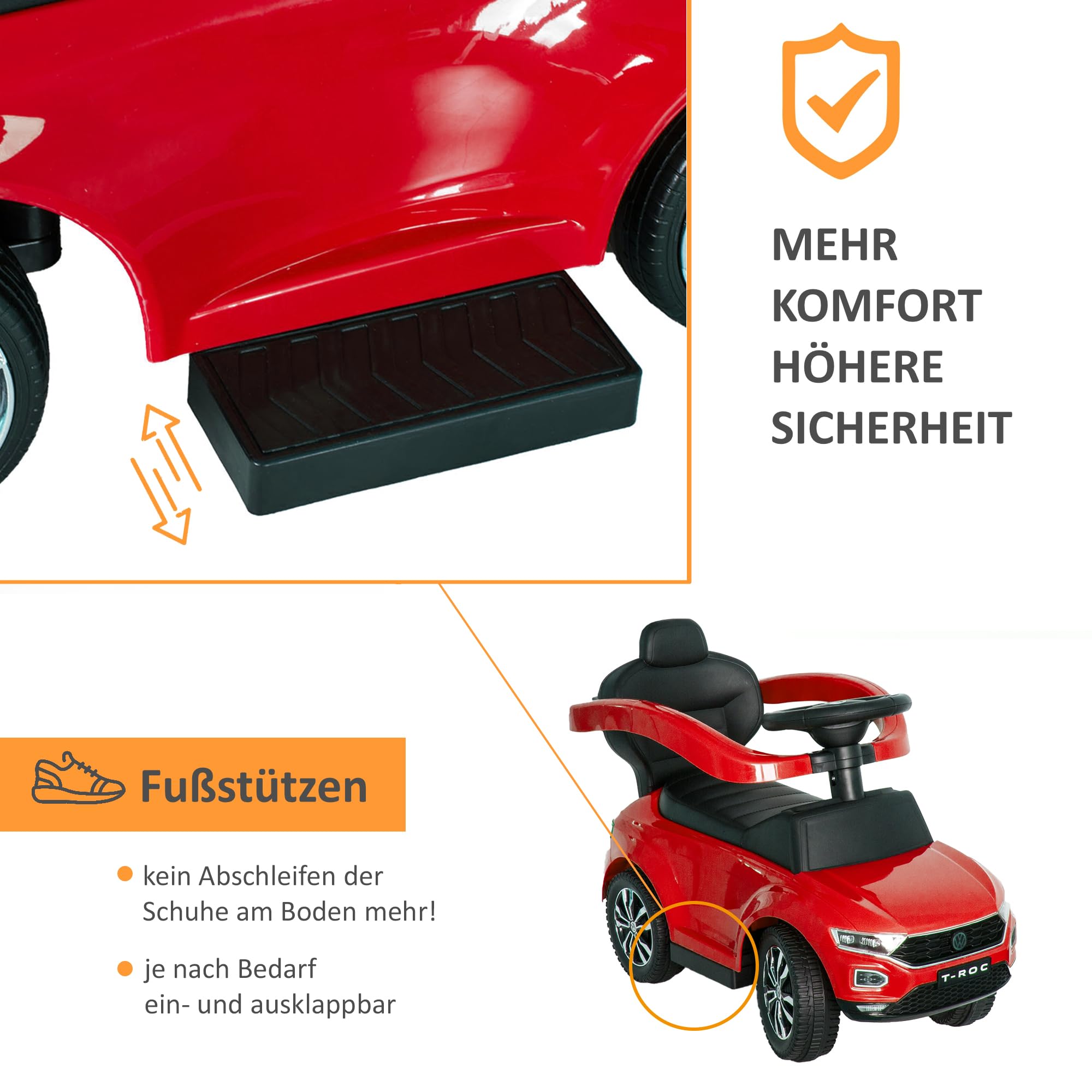 LEMODO Rutschauto mit Schiebestange ab 1 Jahr | Rutschfahrzeug mit Sicherheitsbügel | Schiebeauto mit Sonnenschutz | Staufach | Sound-Lenkrad | Von VW Lizenziertes Kinderspielzeug