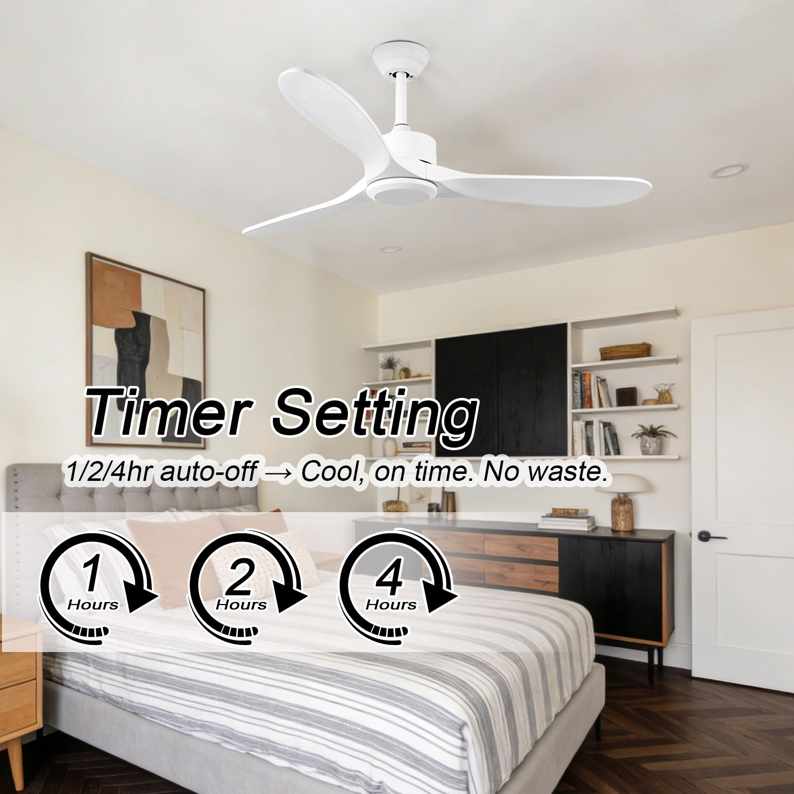 Ventilador de Techo Moderno de Madera sin Luces, Ventiladores Inteligentes con Control Remoto/aplicación/Voz, 6 velocidades, Perfil bajo, silencioso, sin luz, para Dormitorio/casa