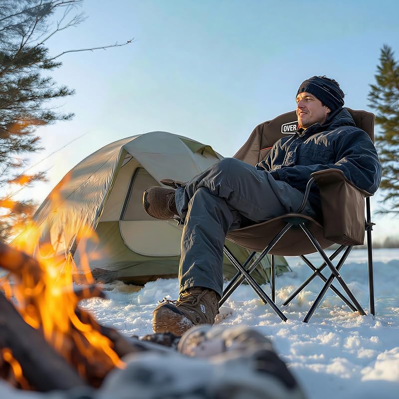 Overmont Gentle Heated Oversized Camping Chair for Adults - 3 Levels Seat & Back Separately Control - 500lbs Support Heavy Duty Padded Folding Chair Outdoor Garden Portable - Battery NOT Included image 2