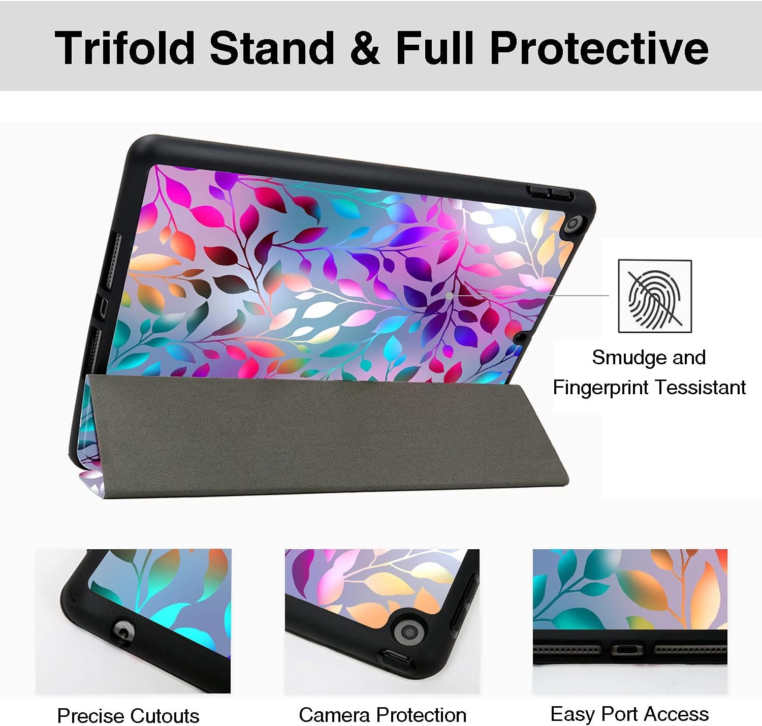 Hepix iPad Cover 10.2 inch iPad 9th 8th 7th Generation Case 2021 2020 2019 with Pencil Holder, Frosted Colorful Leaf Shockproof Protective Cover Auto Sleep Wake for A2270 A2428 A2429 A2197 A2198 A2200