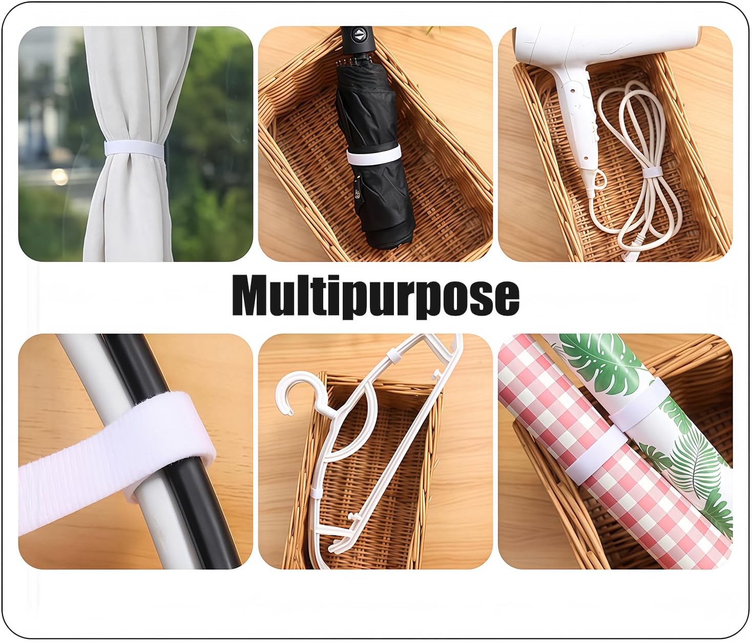 Reusable Cable Ties Roll 16.4ft, Adjustable Self-Gripping Straps for Cable Management, Wire Organizer, Cord Wraps (White)