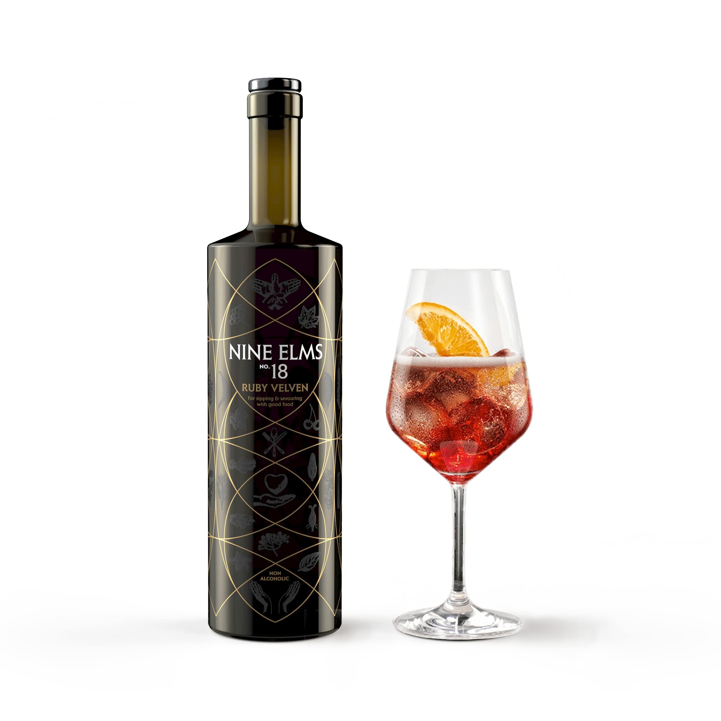 NINE ELMS No.18 Ruby Velven | 75cl Glass Bottle | Premium Non-Alcoholic Drink | Blend of Berries and Botanicals | Low Calorie | No Artificial Flavours | Gluten Free | Vegan Friendly | Made in UK