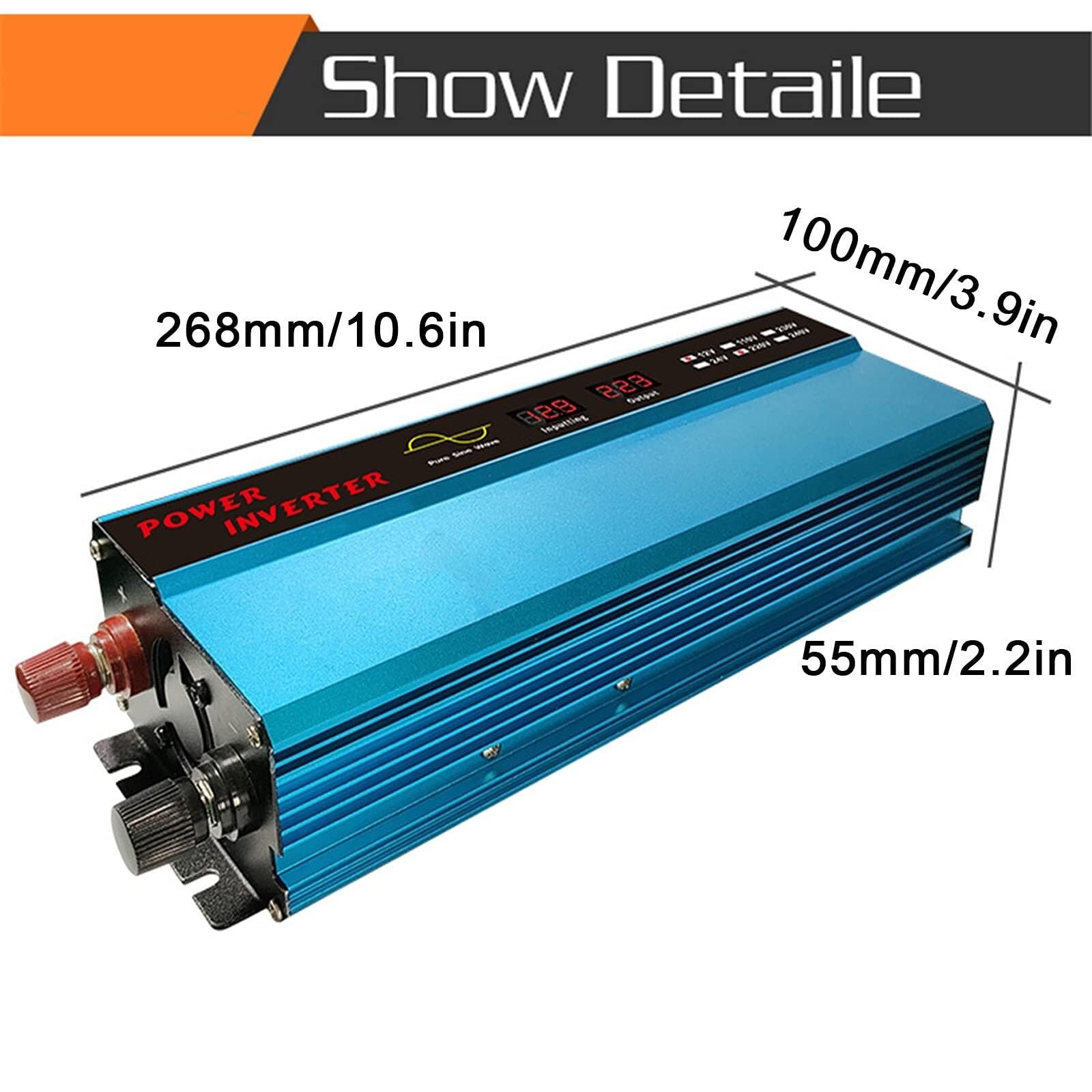 1000 W 12 V/24 V DC na 110 V/220 V AC z uniwersalną wtyczką, wyświetlaczem LCD i adapterem do zapalniczki papierosów (24VTO110V)