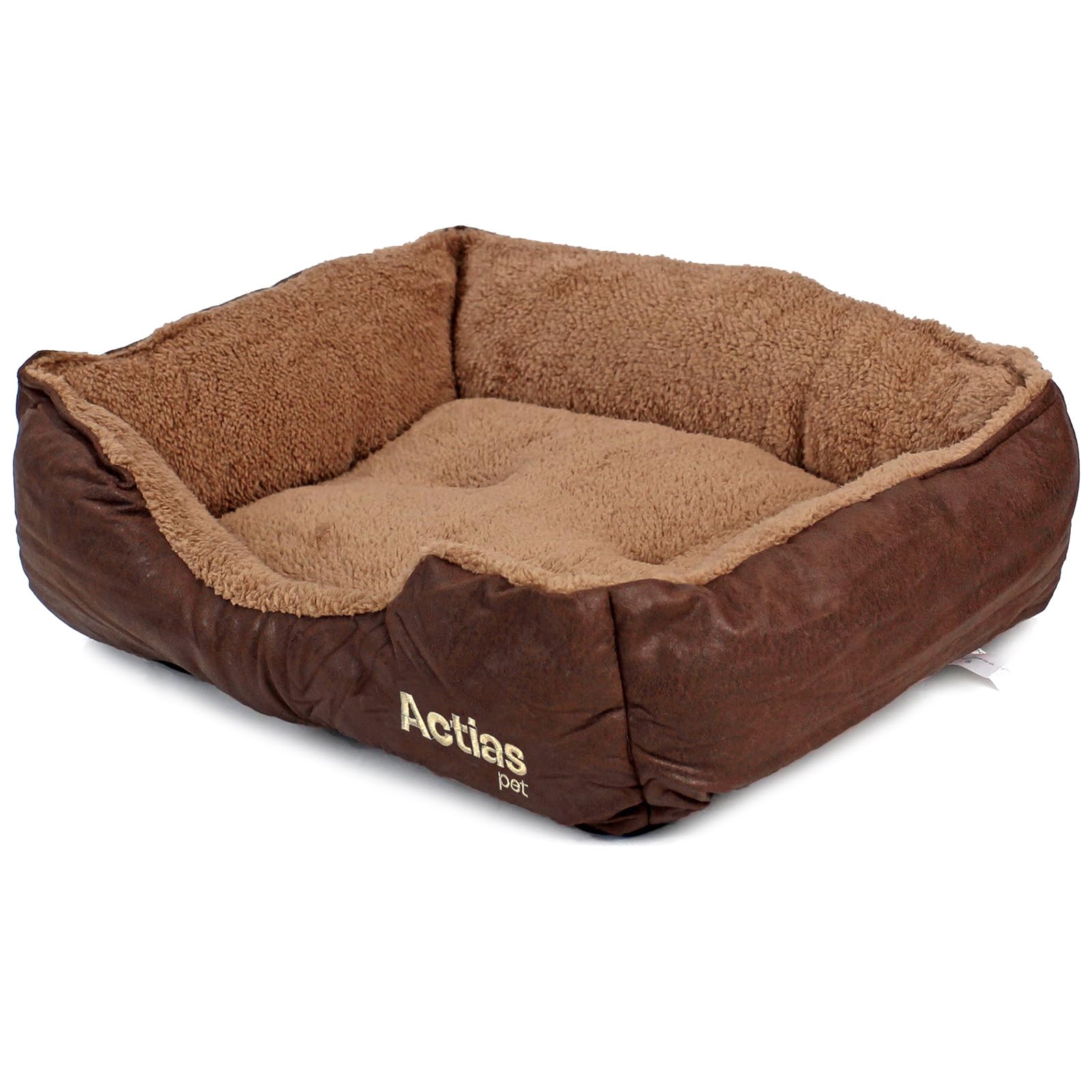 Actiaspet Deluxe Faux Leather Dog Bed with Anti-Slip Bottom (Small)