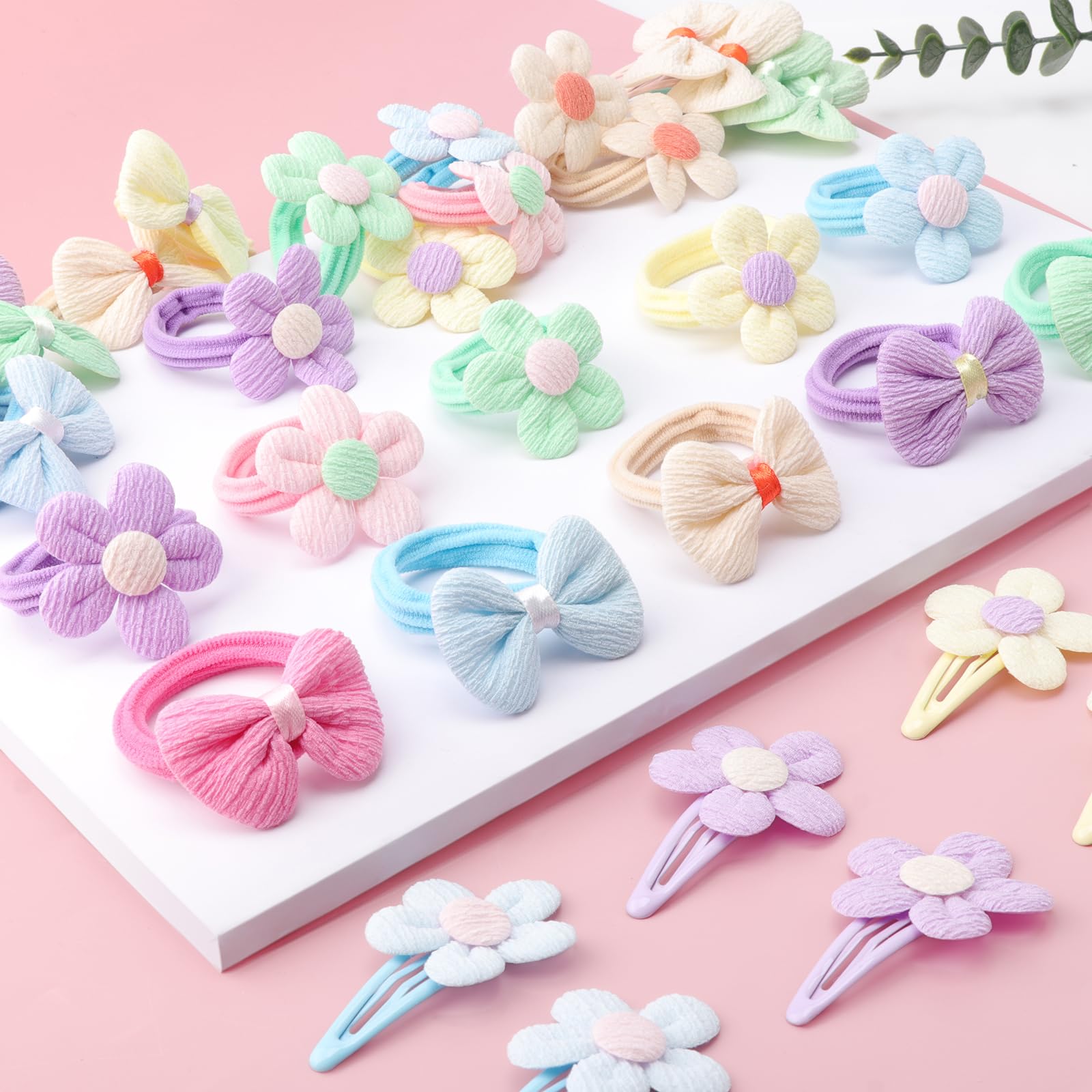 DRESHOW Accessoires de Cheveux pour les Filles Doux Sans Couture arcs et Fleurs Mignon Pinces à Cheveux Bandeau Élastique pour Queue de Cheval pour Tout-petits Nourrissons
