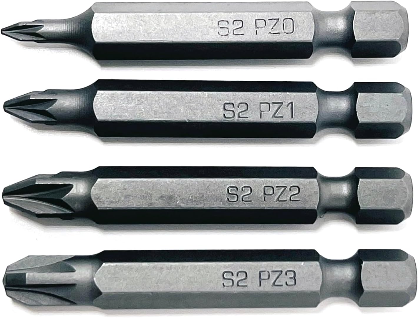 4 pcs OHIY Pozi Drive Screwdriver Insert Bit Set, Durable S2 Steel, PZ0 PZ1 PZ2 PZ3 Sizes, 2 in Long Shank