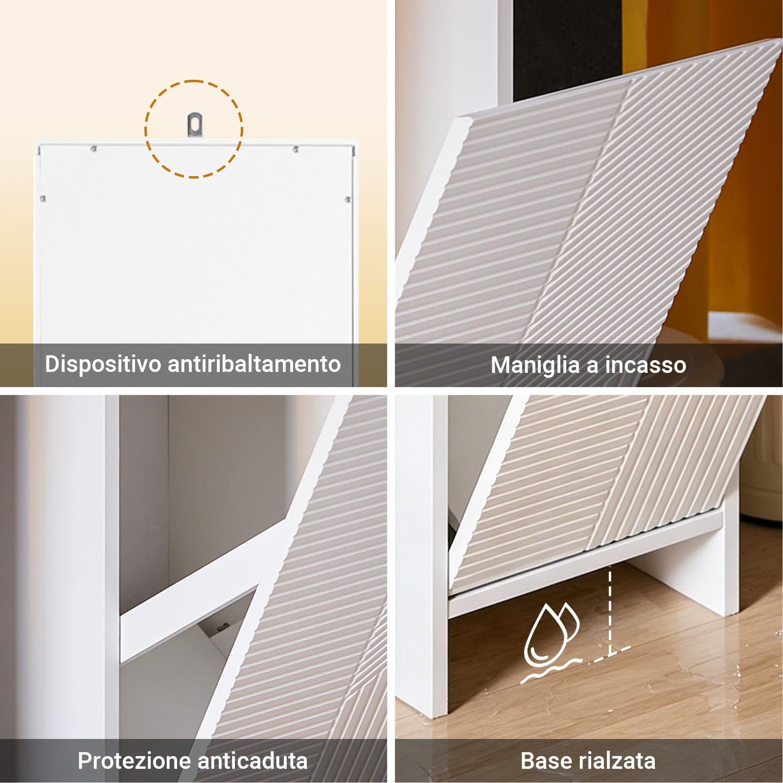 SoBuy Mobile Bagno Salvaspazio con Cesto Portabiancheria – Armadietto Bagno Alto e Stretto in MDF Bianco con Ripiani Regolabili e Antiribaltamento Mobile Lavanderia 30x170x30 cm BZR158-W