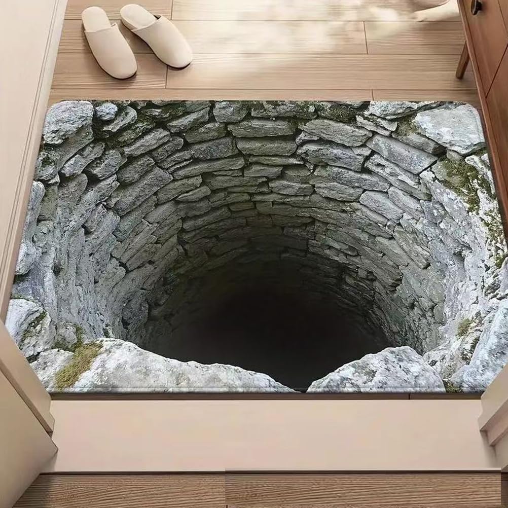JUXDZISHW Front Door Mat Outside Entrance, Brick Bottomless Hole Area Rug for Living Room 3D Trap Optical Visual Illusion Rugs Playroom Floor Carpet Mat Non-Slip,8pcs