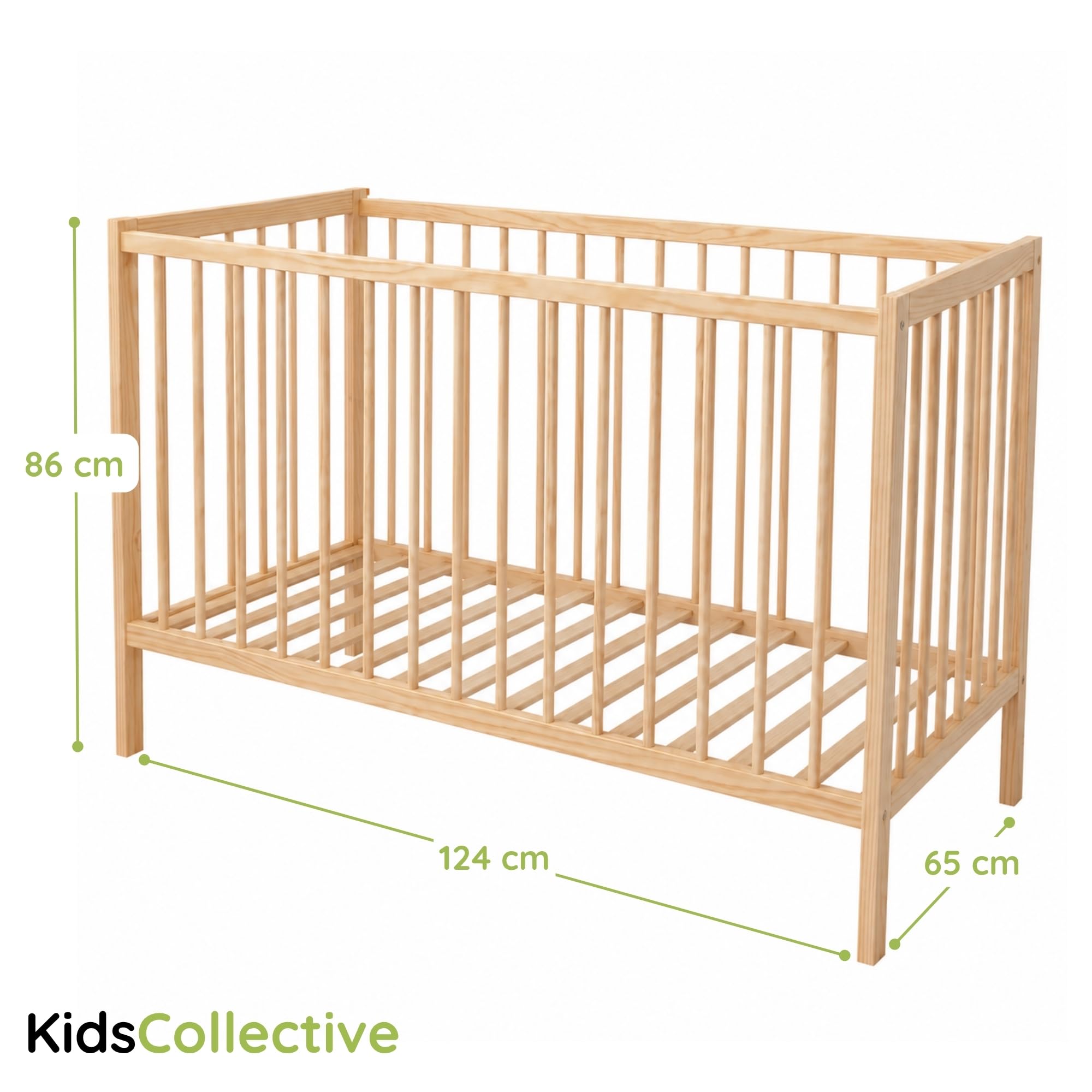 Kids Collective Babybett Kinderbett Beistellbett | Modulares Gitterbett Lattenrost 3-Fach höhenverstellbar & abnehmbare Sprossen | Baby Bett Holz Kinderzimmer | 120x60 cm | Natur