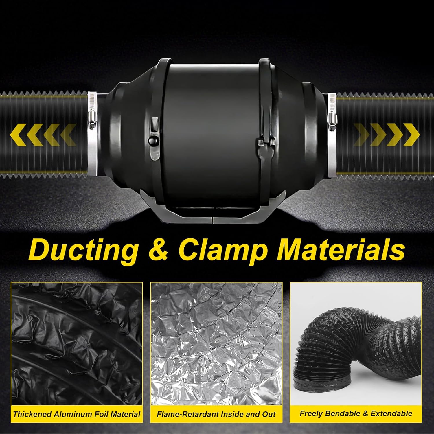 6 Inch Dryer Vent Hose 10 FT, Flexible Aluminum Ducting 4-Layer Protection for HVAC Heating Cooling Ventilation and Exhaust, 2 Clamps Included, Black