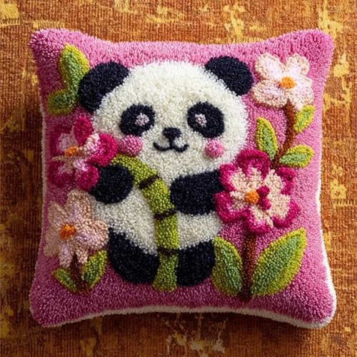 WallustrioaW Latch Hook Kit Cushion Latch Hook Kit Panda DIY Pillow Materials Package 43Cmx43Cm DIY Hooks Knitted Embroidered Carpet Pillow Embroidery