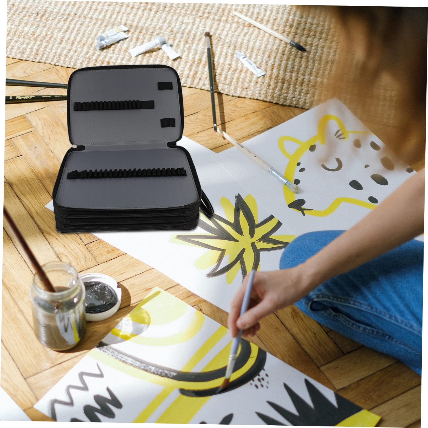 Astuccio Portatile Per Matite Artistico Borsa Fessure Elastiche Per Penne e Matite Design Per Studenti e Artisti