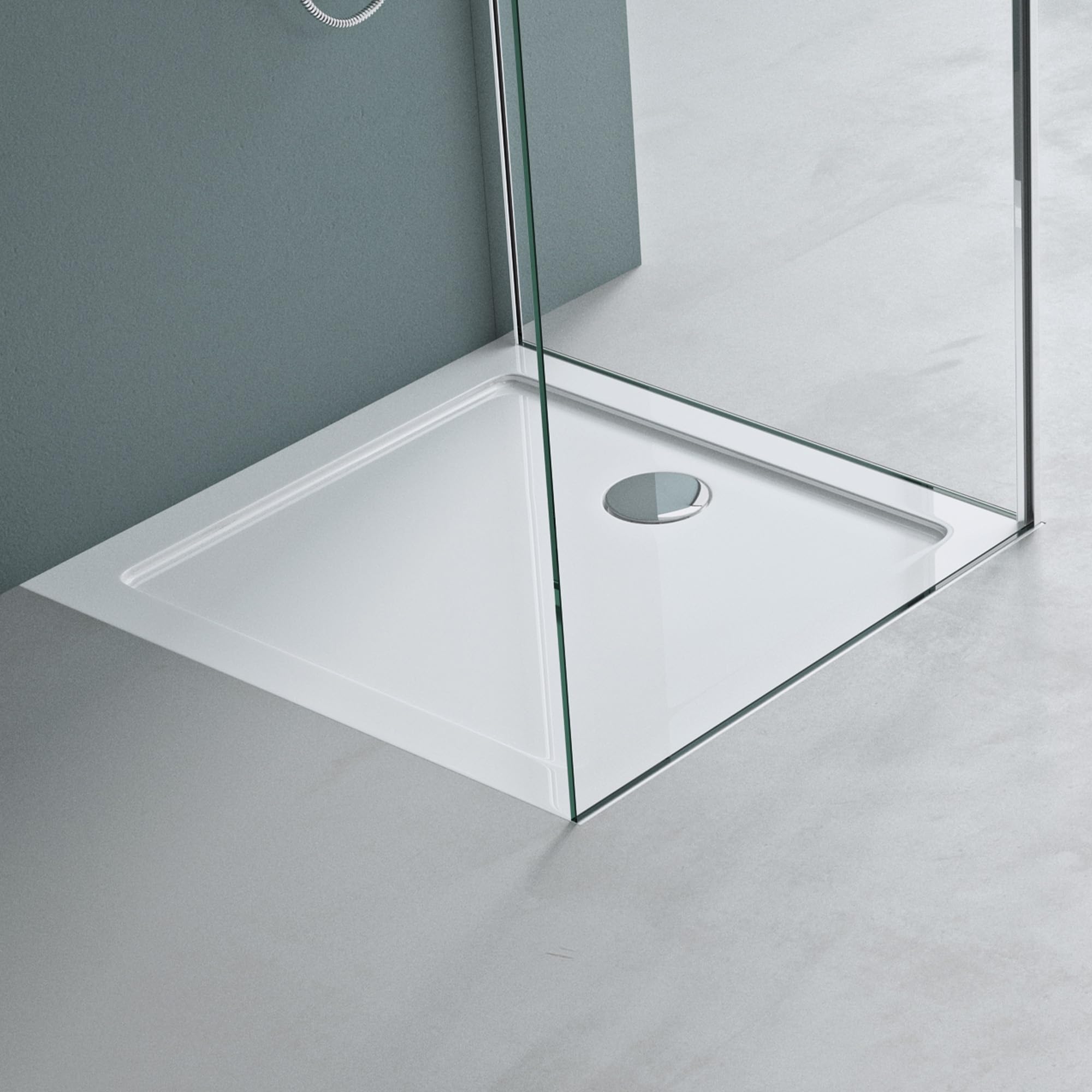 Mai & Mai Plato de Ducha 70x80x4 cm – Acrílico Blanco Rectangular, Antideslizante y Resistente, Instalación a Ras de Suelo o Sobresuelo Faro2 | Bañera acrílica en color blanco para cabina de ducha, forma: rectangular Faro