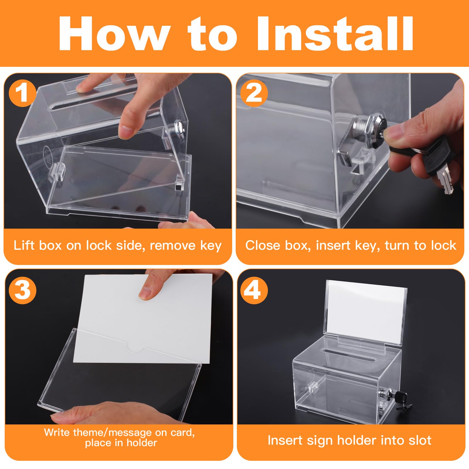 Acryl Spendenbox Abschließbar, Transparent Spendenbox mit Schloss und abnehmbarem Schildhalter, Wahlurne mit Einwurfschlitz für Spenden, Abstimmungen & Gewinnspiele (16 × 12 × 10 cm)
