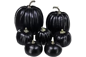 Winlyn 7 Pcs Artificial Black Pumpkins - Gothic Wedding Decor