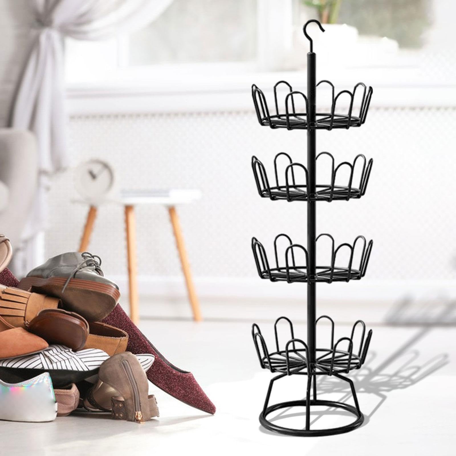 Milageto Drehbares Schuhregal, Schuhaufhänger, Mehrzweck-Schuhregal, Robustes rundes Schuh-Organizer-Regal, Schuhbaum-Regal für den Innen- und Außenbereich im, Schwarz