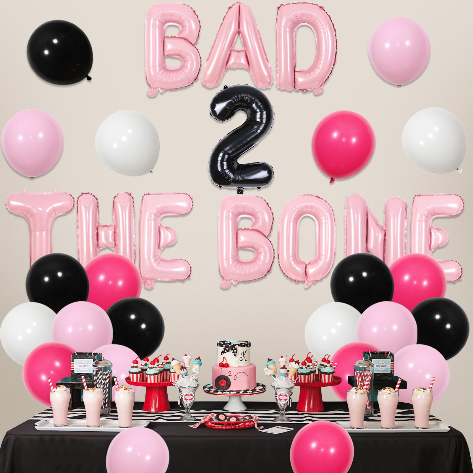 Bad Two The Bone Cake Topper – Rock Themed 2nd Birthday Decor, Glitter Cake Decoration For Boy Or Girl