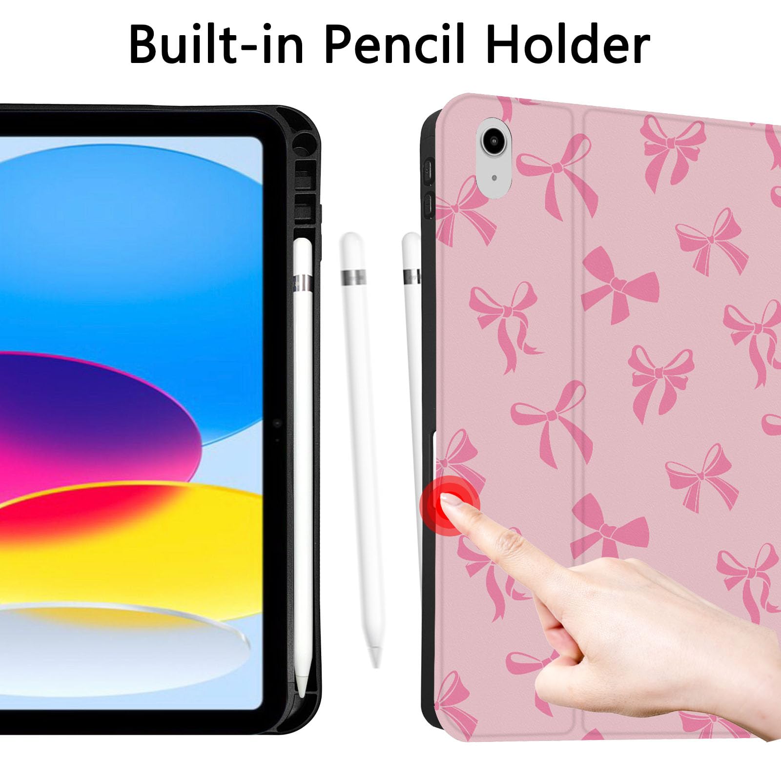 Custodia per iPad 11th (A16) 11" 2025/per iPad 10ª generazione 10.9" 2022 Fiocco Rosa Carina Chic Incantevole Porta Penna Antiscivolo Antiurto Fiocco Rosa