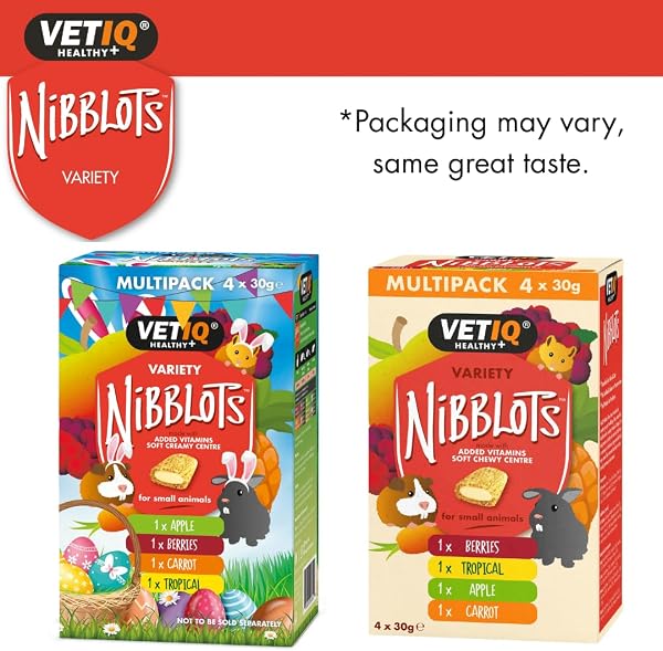 VETIQ Nibblots Treats Variety Pack with Added Vitamins in a Soft Chewy Centre for Small Animals, Suitable For Rabbits, Guinea Pigs & Hamsters, 30 g (Pack of 4) - 2