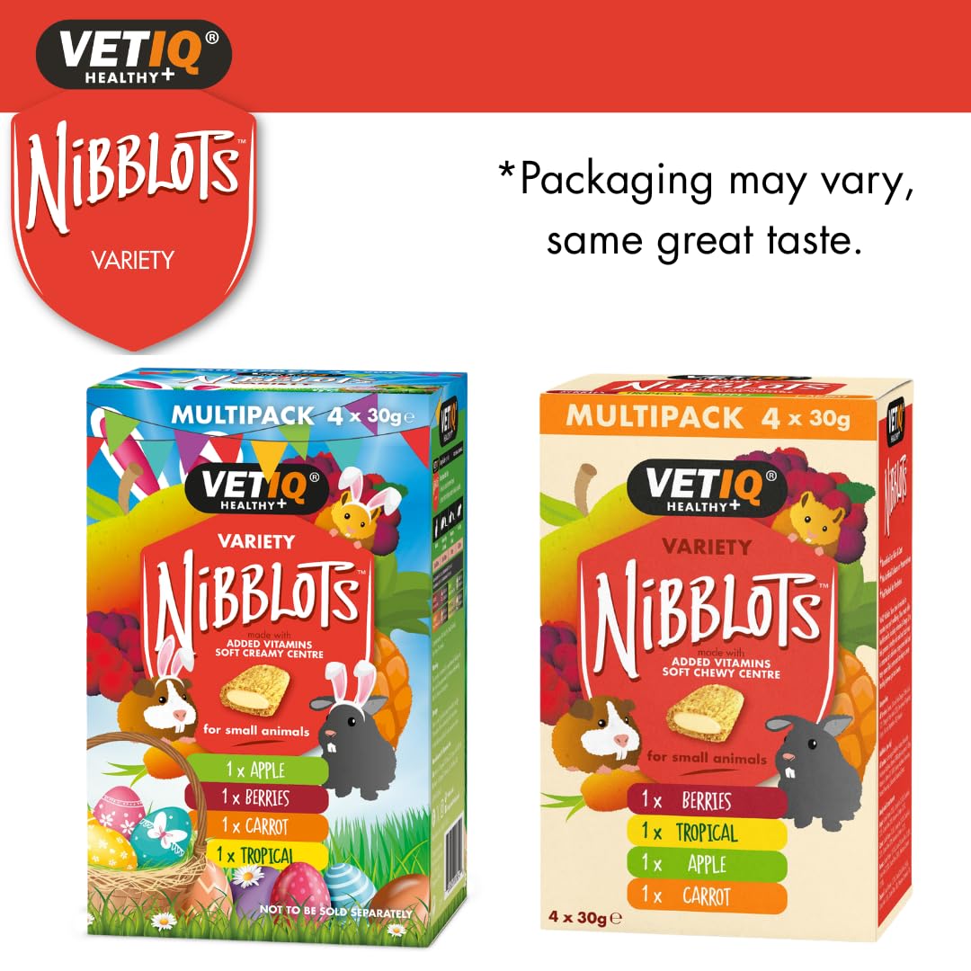 VETIQ Nibblots Treats Variety Pack with Added Vitamins in a Soft Chewy Centre for Small Animals, Suitable For Rabbits, Guinea Pigs & Hamsters, 30 g (Pack of 4) - 3