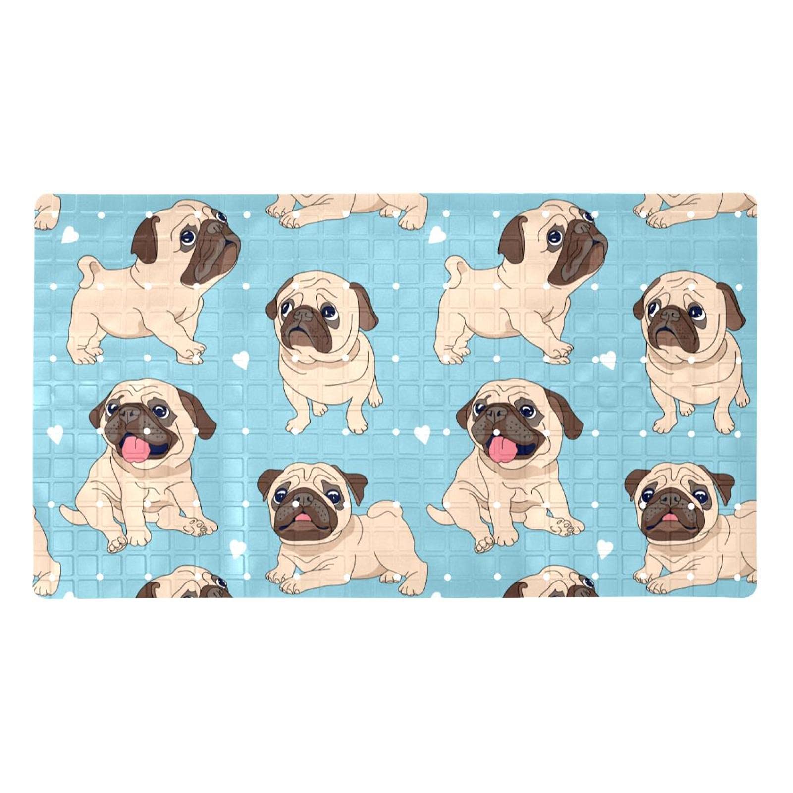 Abenily Pugs Puppies Dog Non-Slip Bathtub Mat Anti-Bacterial Shower Mat Powerful Suction Cup Gripping, Bpa Free, Non-Toxic, Phthalate Free, Latex Free