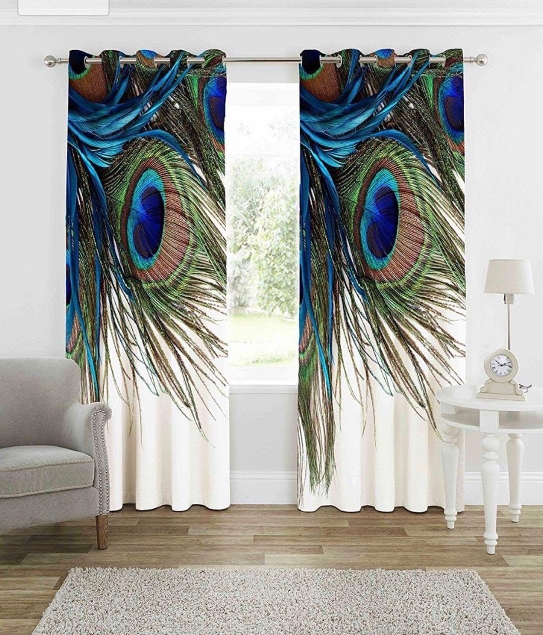 KALIYO Peacock Feather Printed Light Filtering Curtain for Living Room | Pack of 1 Door and Window Curtain | Elegant Polyester Curtain (7 Feet) discount deal