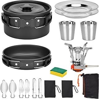 Camping Cookware Set, Queta Outdoor Cooking Mess Set Kit 17 Psc Portable Picnic Pots Pans for 2-3 People for Camping Outdoor Hiking Picnic BBQ, Fda Certified