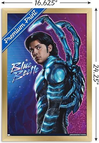 Miniatura 3 de Trends International DC Comics Movie Blue Beetle - Póster de pared de Jaime Reyes, 22.4 pulgadas de largo x 14.7 pulgadas, versión enmarcada en oro