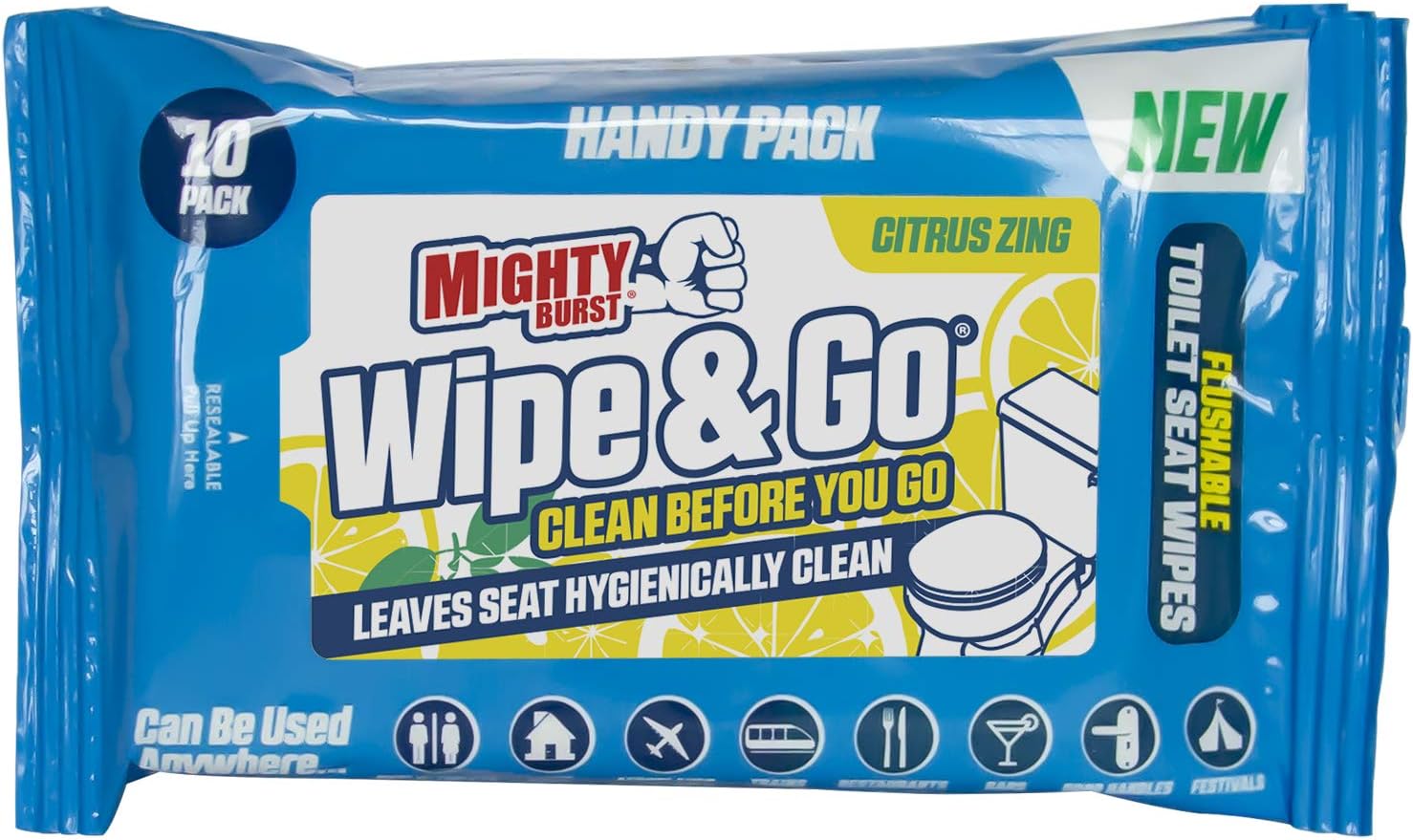 Pure Air Mighty Burst Wipe & Go Toilet Seat Wipes - 30 Count, 3 x 10 pack