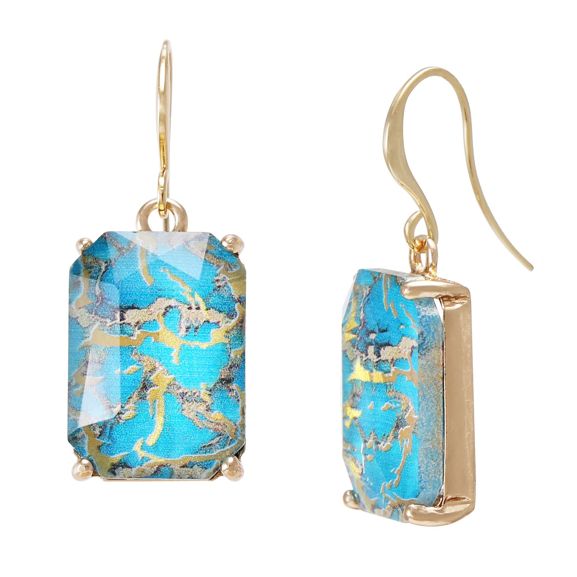 Bonaluna Atlantic Ocean Turquoise Glass Geometric Teardrop Dangle Statement Earrings for Women