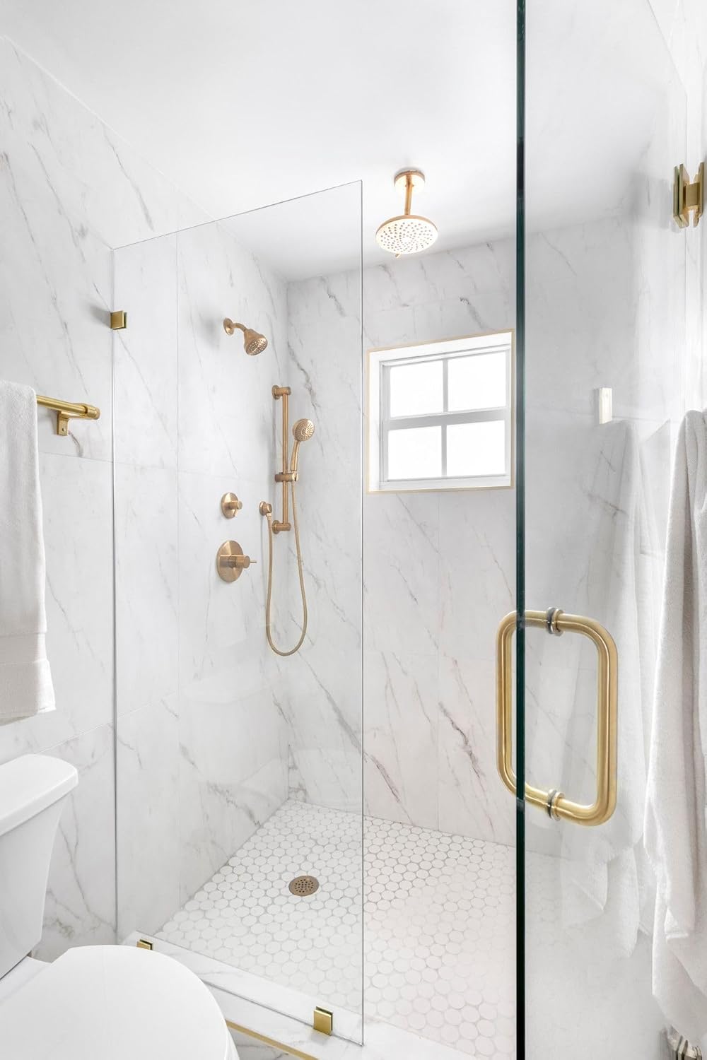 Shower Door Handle 8 inches/203mm Round Back to Back Double Side Pull Stainless Steel for 1/4" to 1/2" Thickness Glass - Brushed Gold