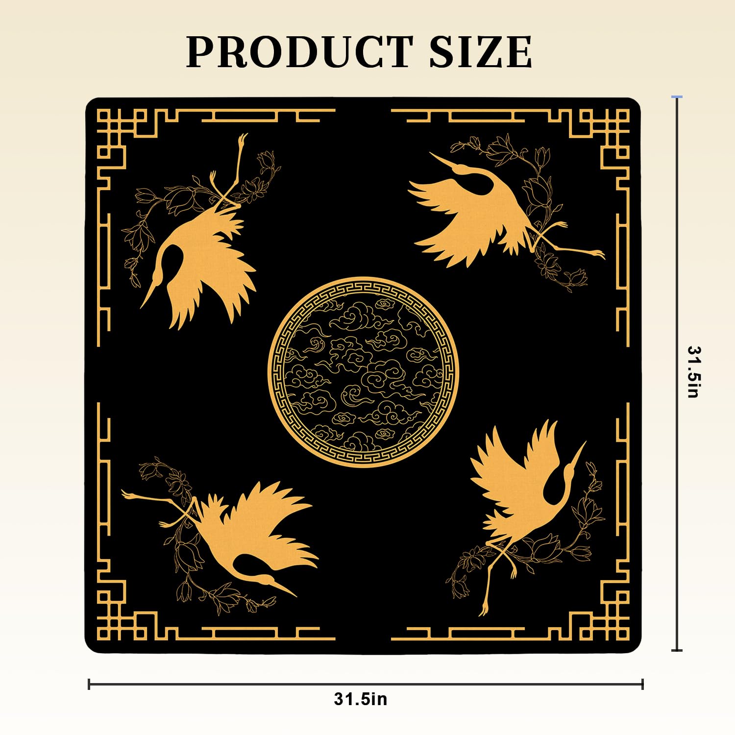 Tapete de mahjong de pájaro chinoiserie negro y dorado de 31.5 x 31.5 pulgadas, tapete de mesa tradicional chino antideslizante con reducción de ruido para mah jong póquer americano juegos de