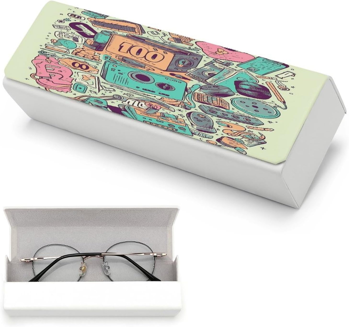 I Love The Illustration Glasses Cases Travel Sunglasses Case with Magnetic Closure Portable Protective Glasses Cover Hard Shell PU Leather Case for Eyeglasses for Men And Women