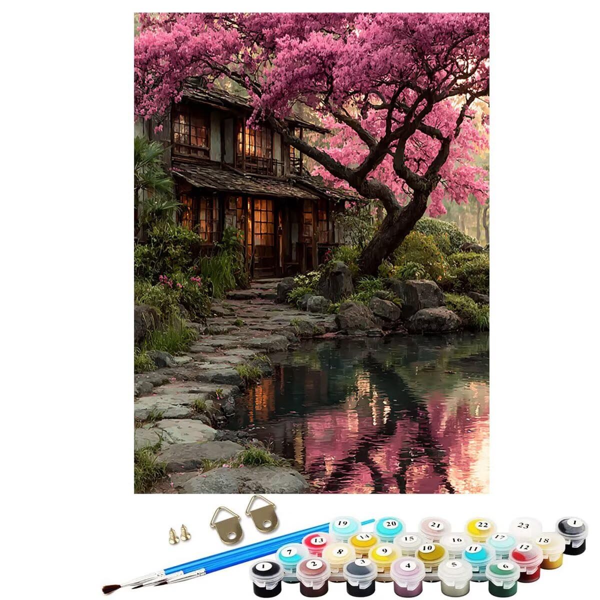 Landschaft Kabine Malen Nach Zahlen Erwachsene, Paint by Numbers Adult Set, Heimwerk Malen Nach Zahlen Kinder Mit Rahmen, Pinsel und 36 Acrylfarbe für Deko Wohnzimmer Geschenke 60 x 80 cm BJHDK444