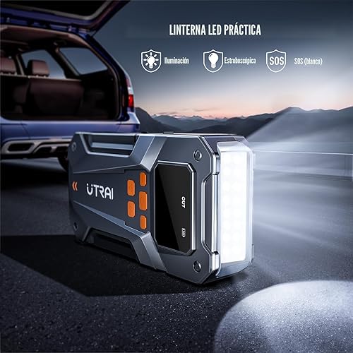 Miniatura 4 de UTRAI Arrancador de 5000A 150PSI con compresor de aire, caja de arranque portátil de 12V (todo gas/10L diesel), paquete de arranque con luz LED,