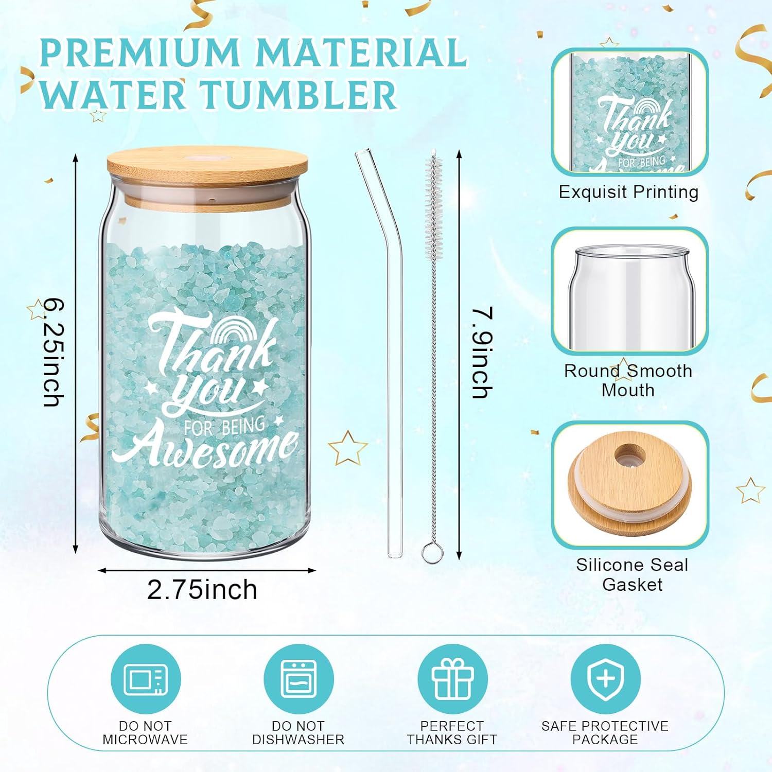 7 Pcs Employee Appreciation Gift for Women Thank You Gift May You Be Proud Journal Makeup Bag Glass Tumbler Socks Ballpoint Pen Keychain for Women Coworker Teacher Employee Nurse(Blue Green) - Image 2