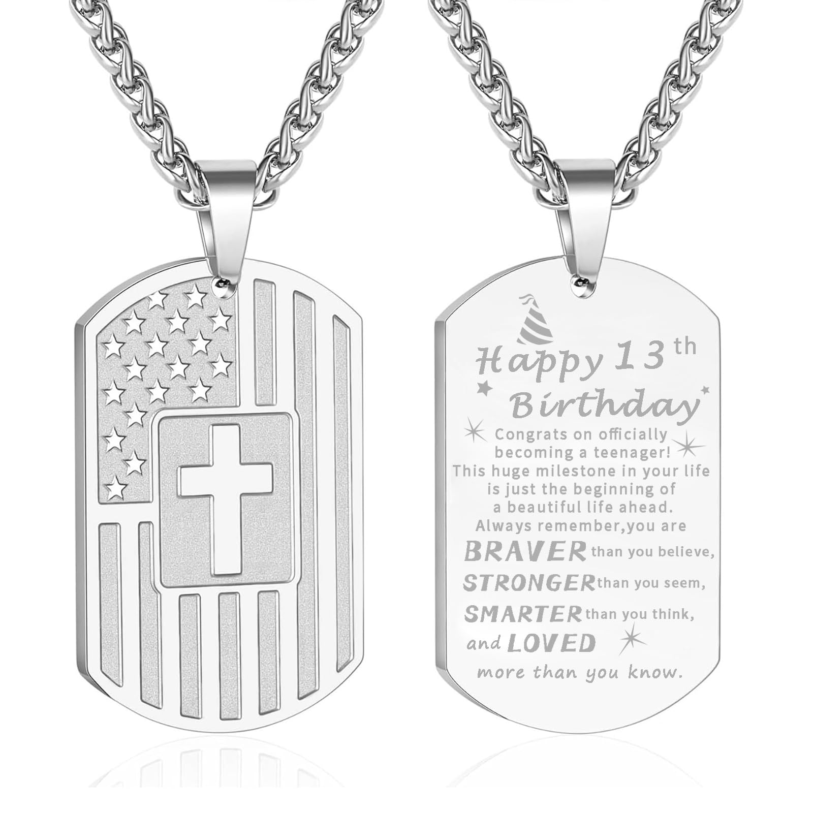 Duodiner Valentines Day Gifts for Him -American Dog Tag Necklace Bible Verse Pendant, First Communion Baptism Confirmation Religious Jewelry Mens