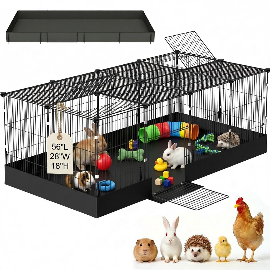 Large Guinea Pig Cages with Waterproof Liner & Openable Top, 20 Panels Fully Enclosed Pet Playpen, Dense Wire Metal Mesh Rabbit Cage Indoor for Hedgehogs, Quail, Chickens